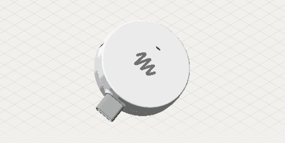 흰색 원형 몸체에 USB-C 단자가 달린 Muse Home Link 렌더링 이미지