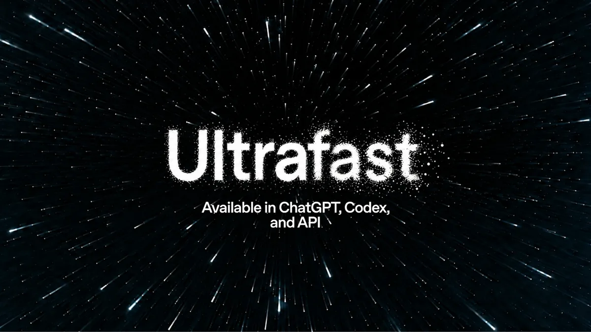 빛줄기가 뻗는 배경에 Ultrafast 글자와 챗GPT, 코덱스, API에서 이용 가능하다는 문구
